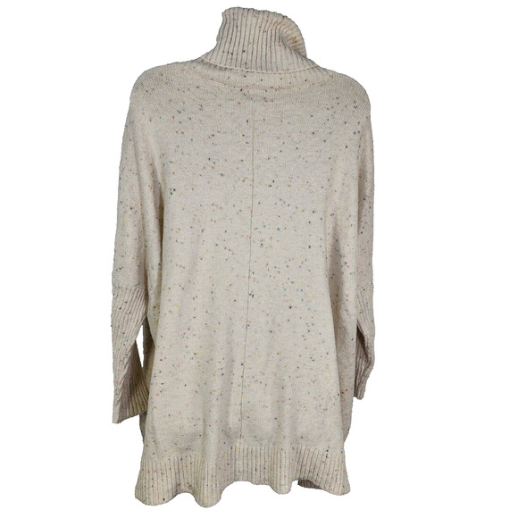 Loft Sweater Small Flecked Pocket Poncho Oversized Turtleneck 3/4 Sleeve Flowy - Picture 2 of 11